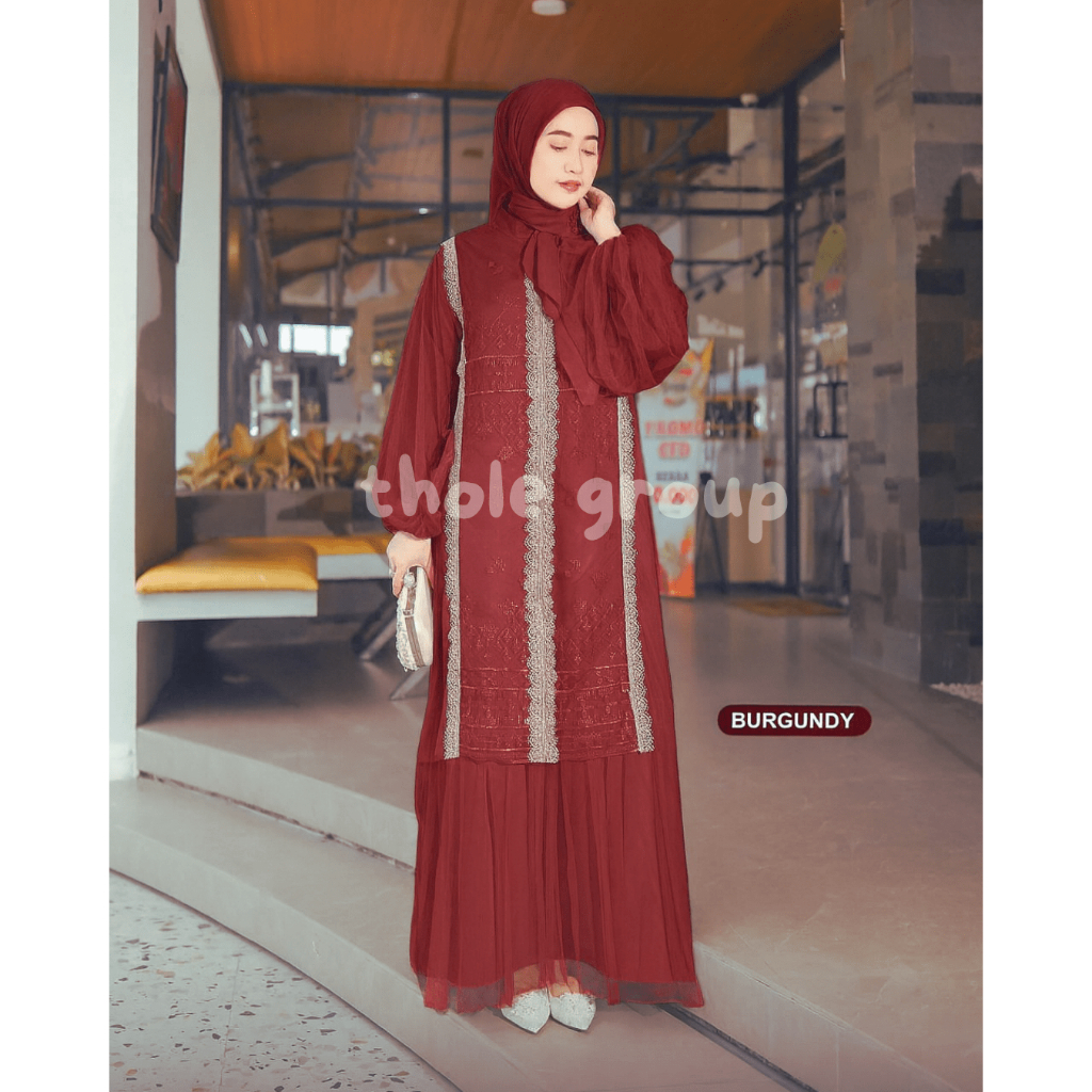 Gamis brokat wanita bahan Ceruti babydoll terbaru Premium Brukat Dewasa Remaja Kekinian Elisha maxy
