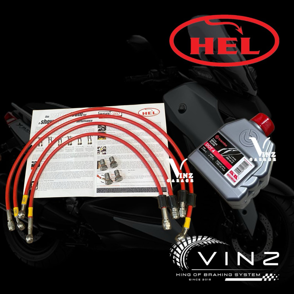 Paket Selang Rem Hel Xmax Red // Nerah Full Set Plus Oli Rem Brembo 250 Ml // Selang Rem Hel Xmax Bl