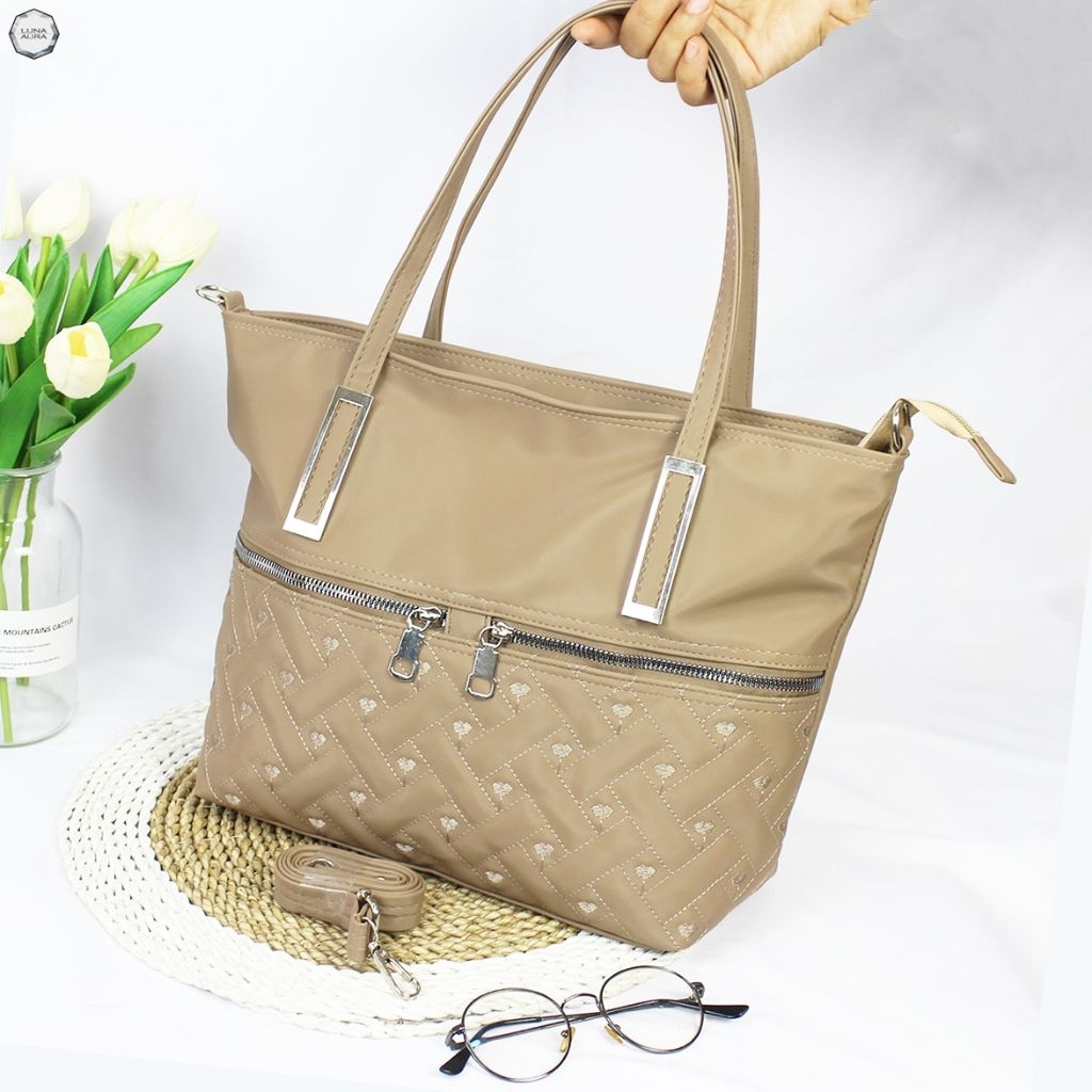 Tas Selempang/Tas Totebag Kuliah/Kerja Wanita/Fashion Ootd 2 in 1||Totebag Onella Crocoly Bordir Pre