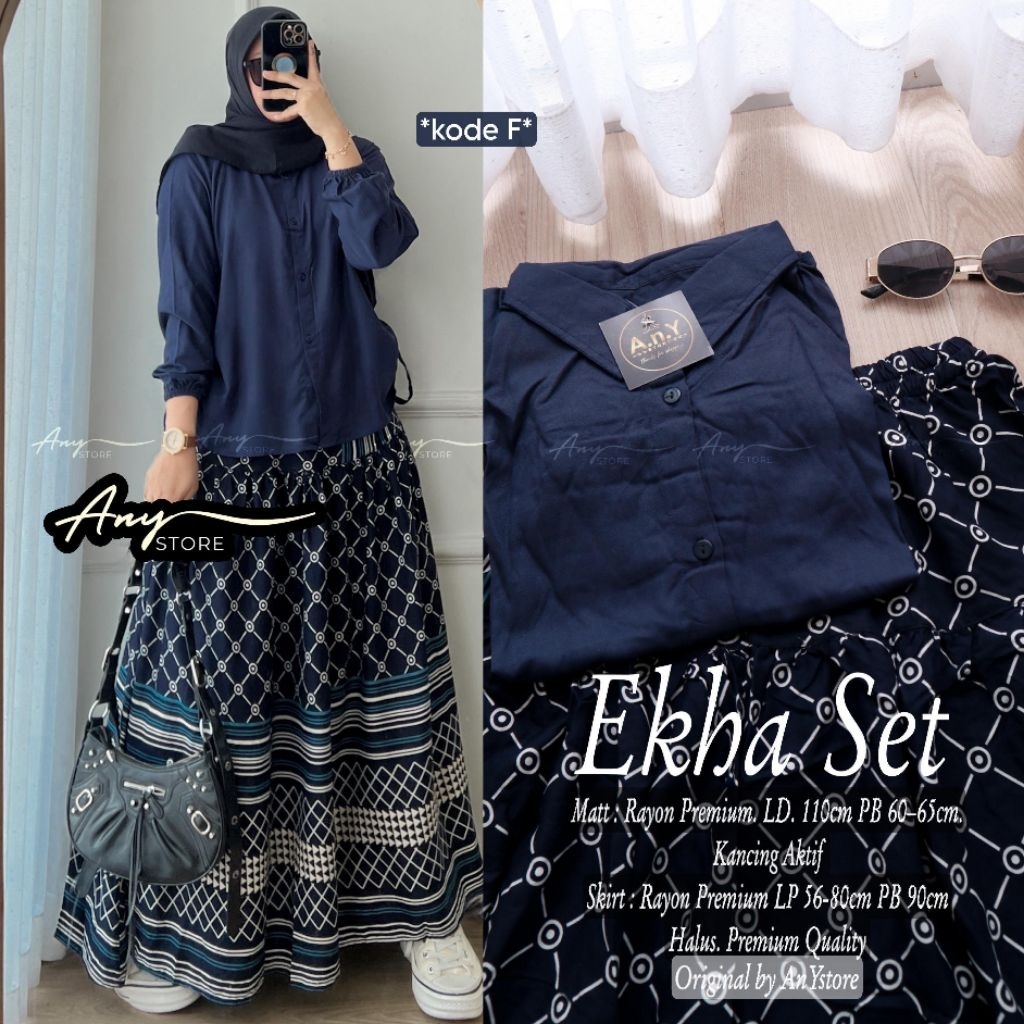 ekha setelan long tunic jumbo ld 130 ld 140 by A.N.Y rok panjang floral skirt plisket bunga long tun