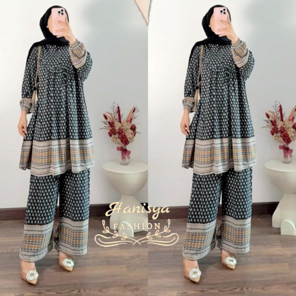 Setelan Tunik Bahan Rayon Premium Kulot Lebar