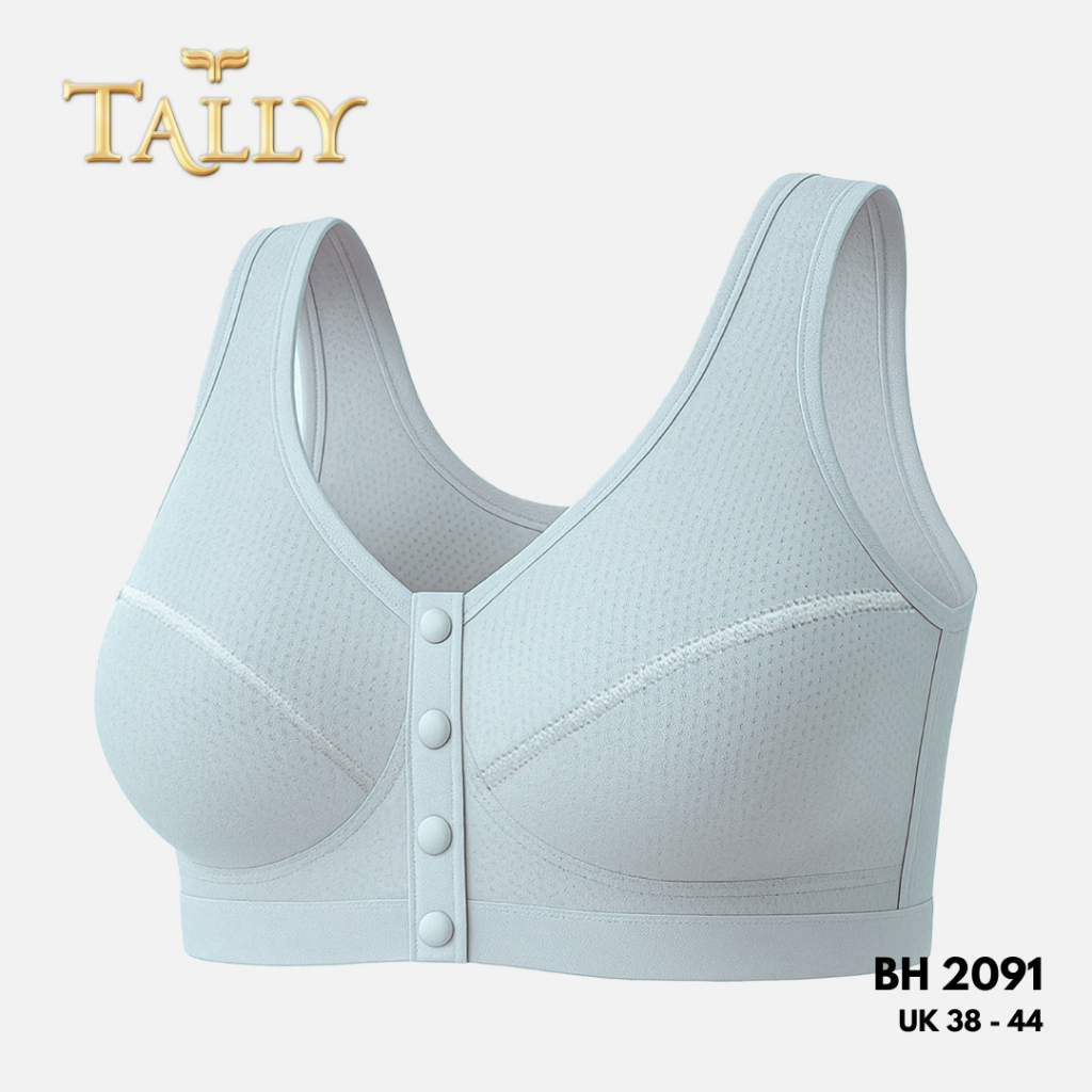 TALLY BH 2091 Bra Wanita Tanpa Kawat Tanpa Busa Bahan Katun Pori Cup C - D Kancing 4 Bra Kancing