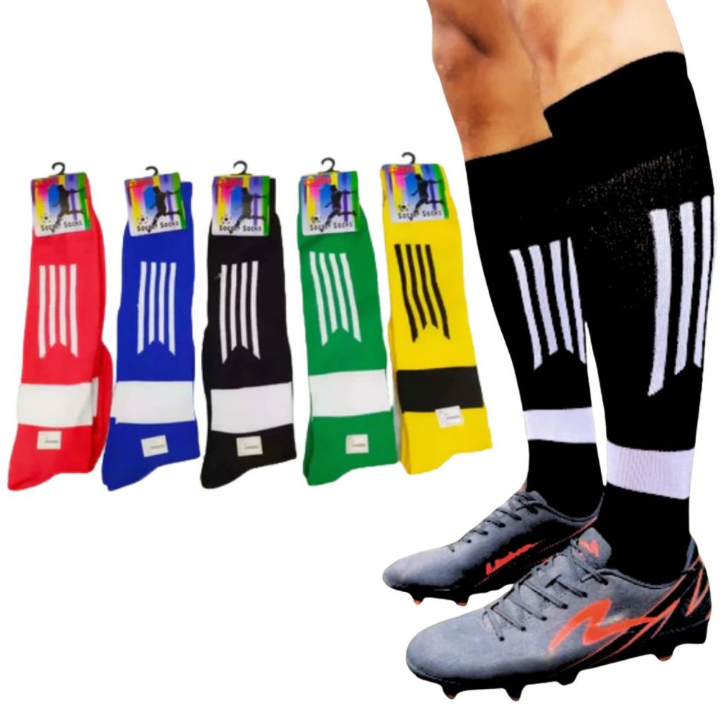 Kaos Kaki Sepak Bola Futsal Pria Dewasa Panjang Motif Garis Tebal – Hitam Merah Biru Kuning Hijau