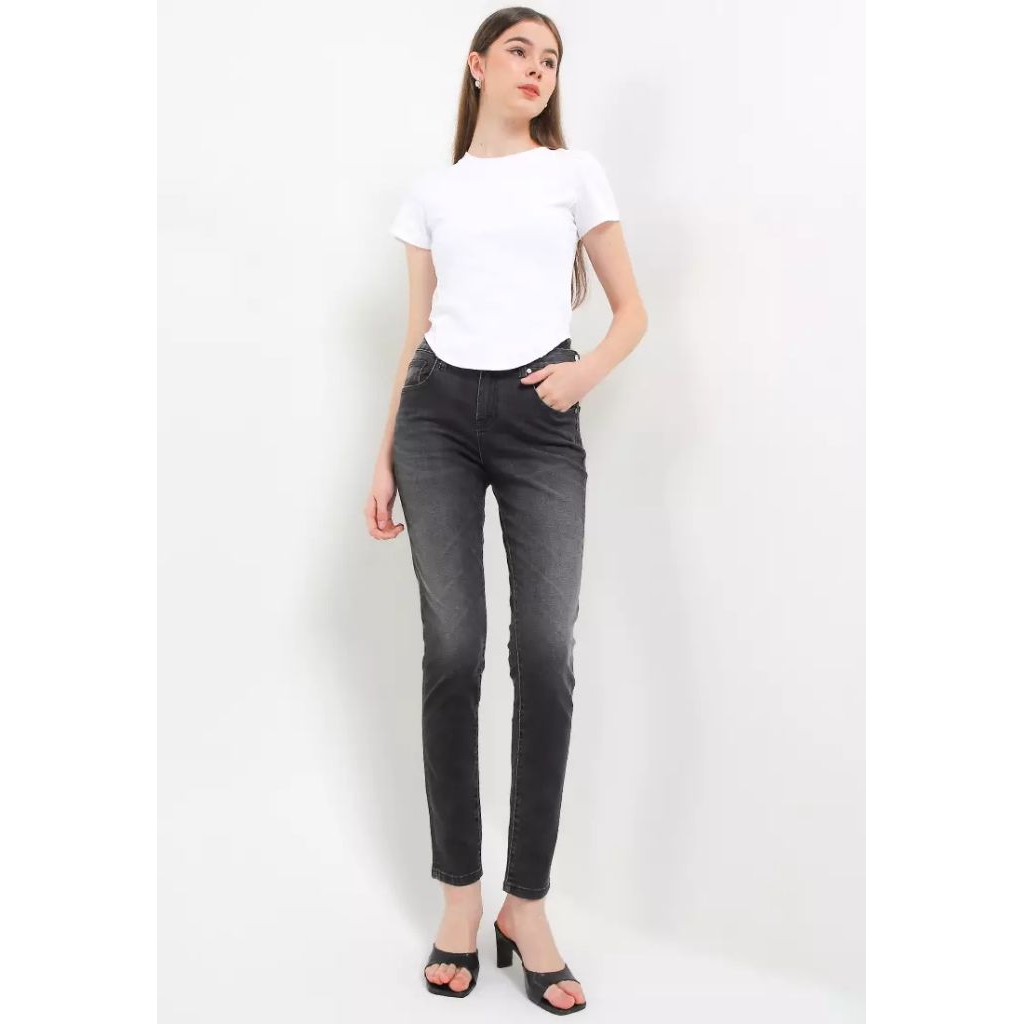 High Waist Skinny Stretch Denim Pant Fsw001 CELANA LOIS JEANS ORIGINAL WANITA BLACK HITAM WASHING