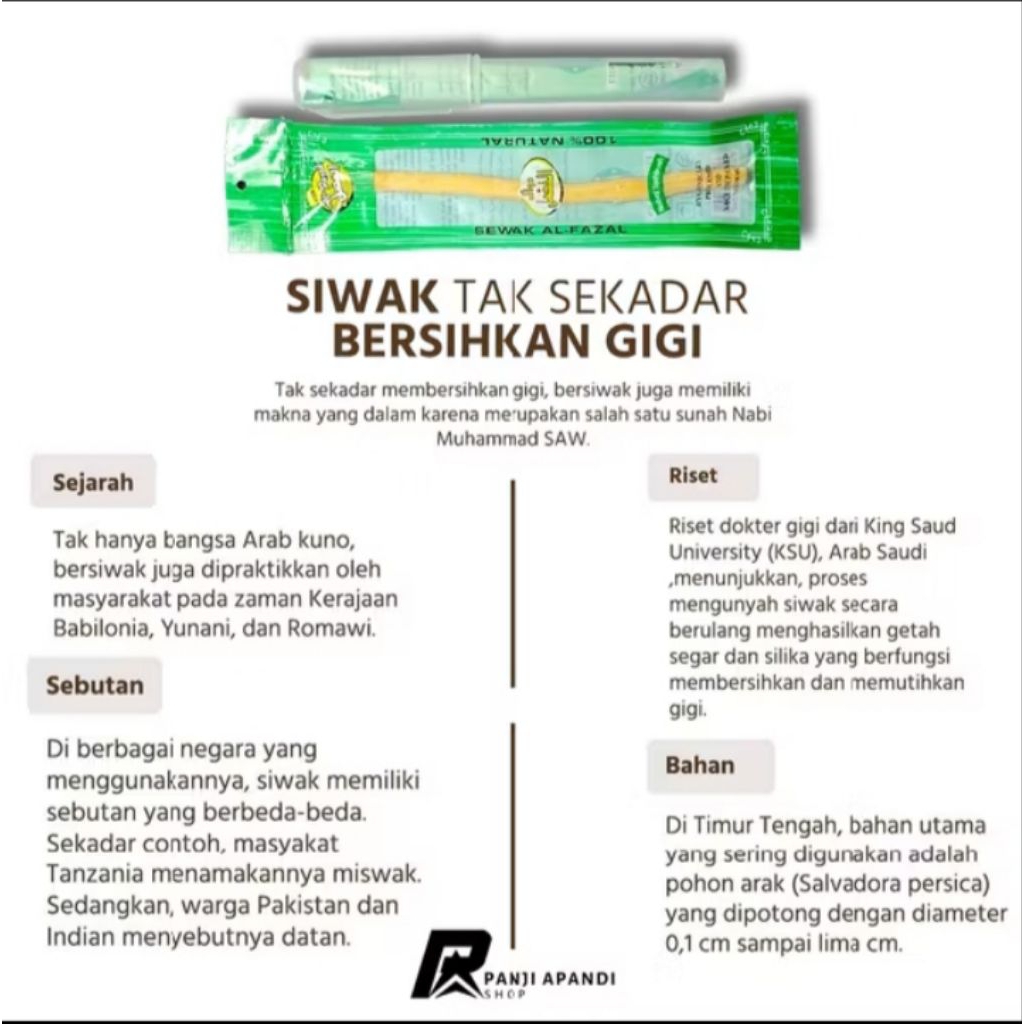 Siwak Al Fazal Miswak Asli - 1 Pcs Kayu Siwak Original BPOM - Siwak Gigi Natural Asli Pakistan