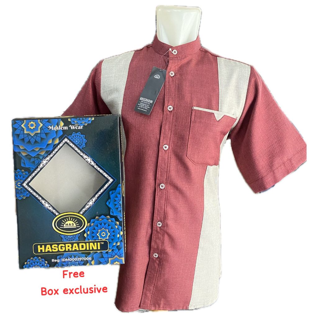 Baju koko kombinasi lengan pendek bahan katun india premium busama muslim simpel pria dewasa baju at