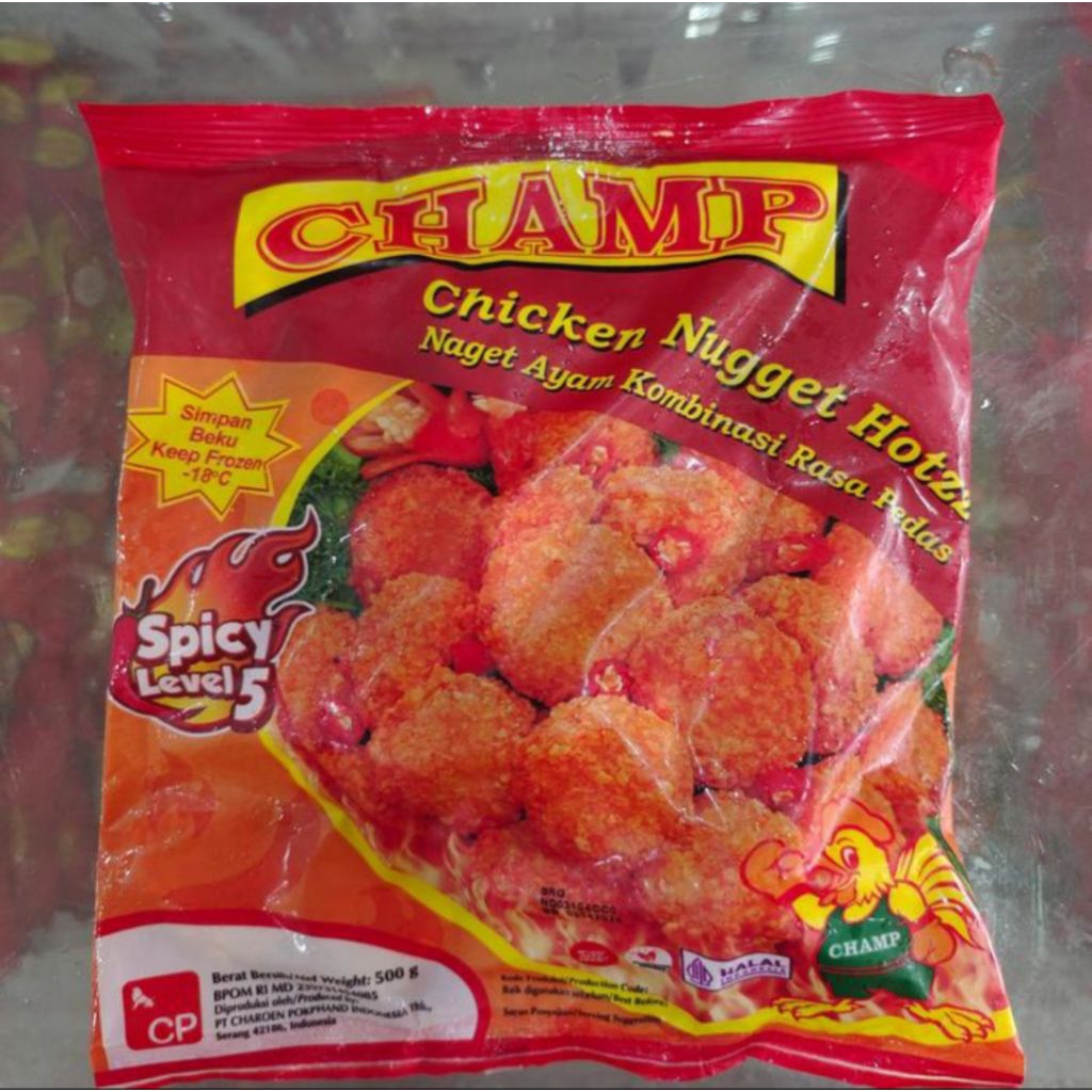 

naget ayam pedas level 5 merk champ berat 500 gram frozen food