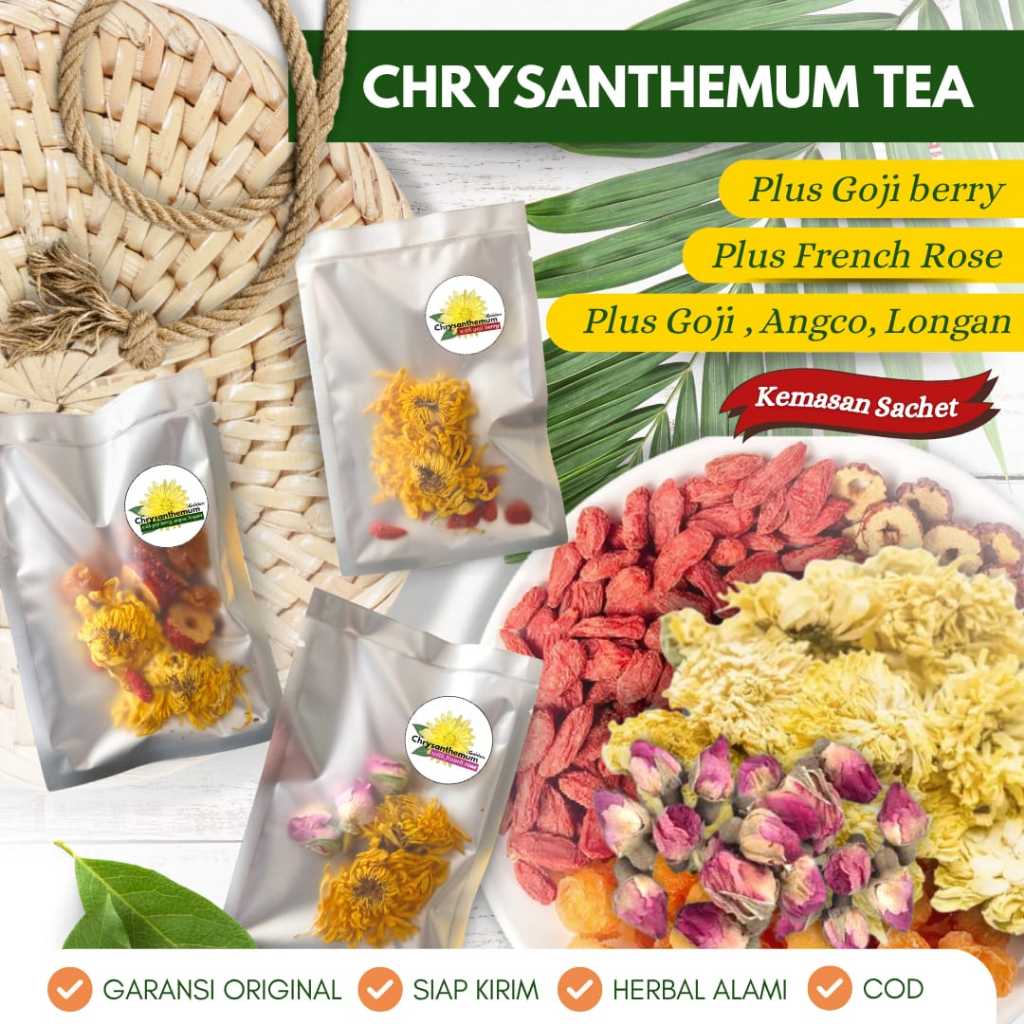 

Golden Chrysanthemum Goji Berry Angco Longan Rose Herbal Tea Sachet 1 Sachet