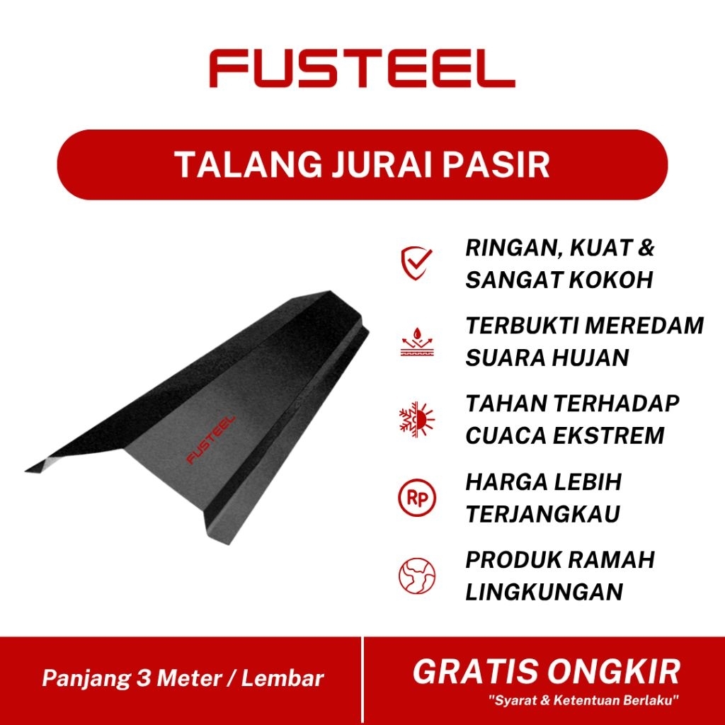 FUSTEEL Talang Jurai Pasir Galvalum Nok Spandek Panjang 3 Meter