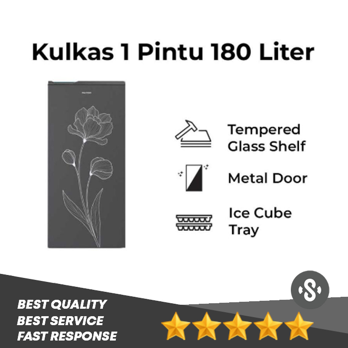 POLYTRON Kulkas 1 Pintu Metallic Series 180 Liter - PRB 187TY