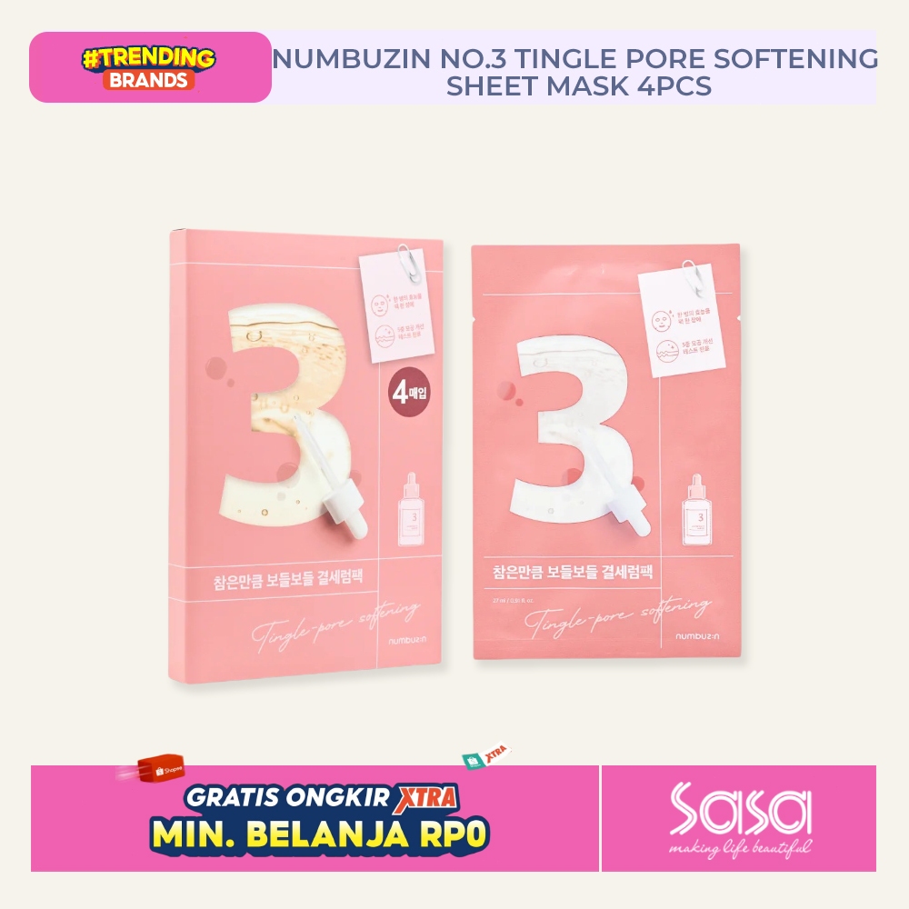 Numbuzin No.3 Tingle Pore Softening Sheet Mask 4pcs, Numbuzin Official Store, Numbuzin No 3, Numbuzi