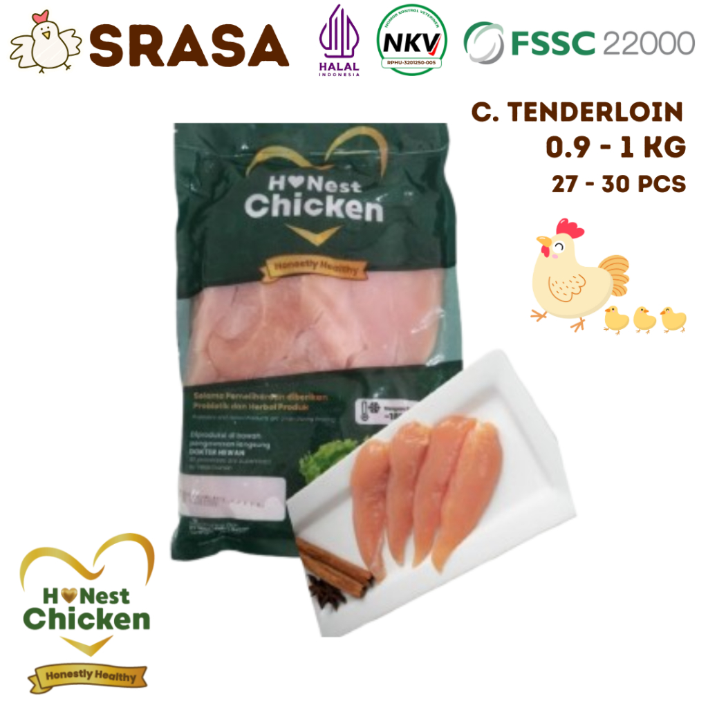 

HONEST CHICKEN DAGING AYAM PROBIOTIK CHICKEN TENDERLOIN HALAL NKV 900 GR - 1000 GR