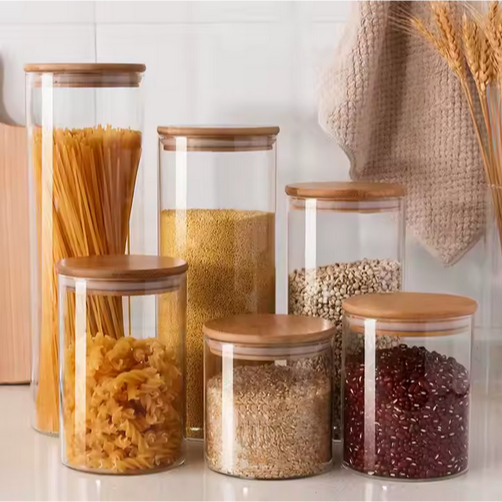 Wadah Kue Kering Kaca Glass Storage Toples Kue Kering Toples Kaca Mewah Tutup Kayu