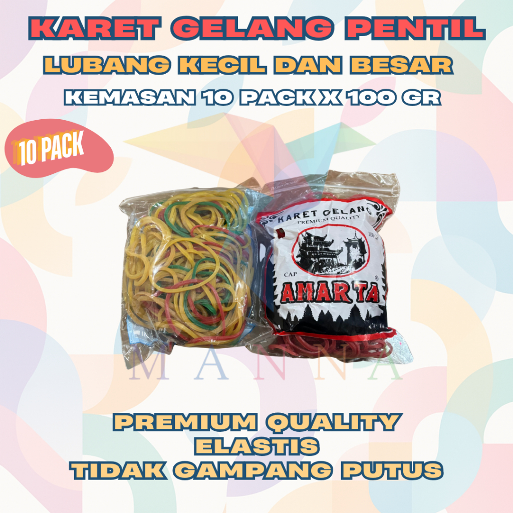 

(Isi 10 pack) GROSIR MANNA Karet Gelang Pentil 100gr SUPER ELASTIS, HIGH QUALITY