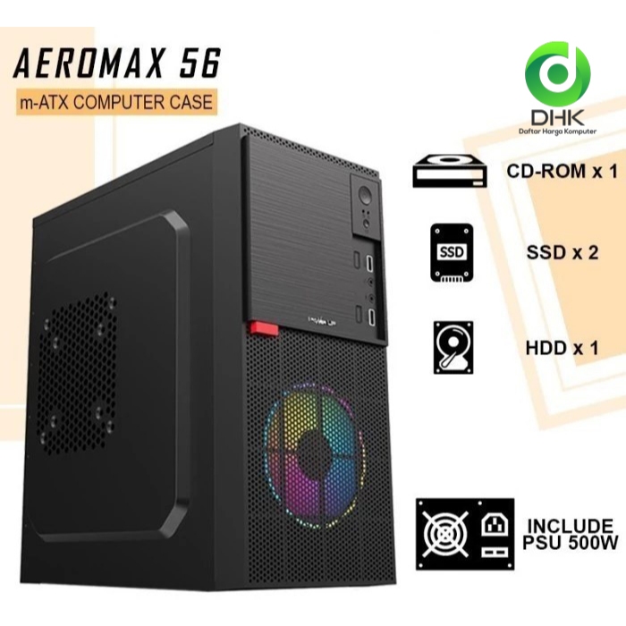 CASING Power Up Aeromax Am-560 Include Psu 500W + 1 Fan RGB