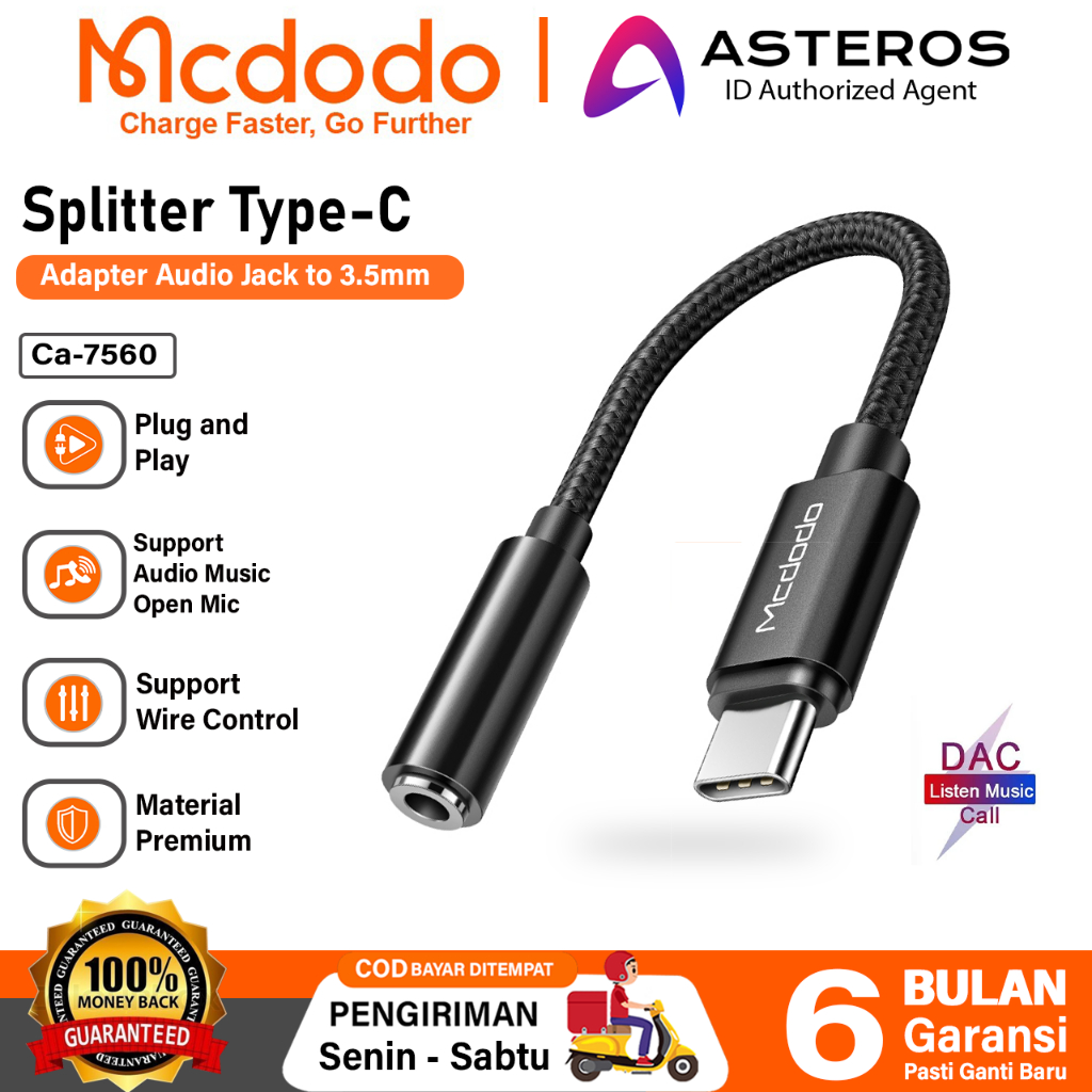 MCDODO Converter Splitter Type C to Audio Jack Audio Adapter Type C DAC Open Mic