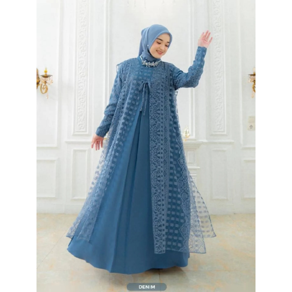 Baju Gamis Set Outer Brokat Terpisah Model Terbaru Zahira Set Dress KF Busui Friendly M L XL XXL XXX