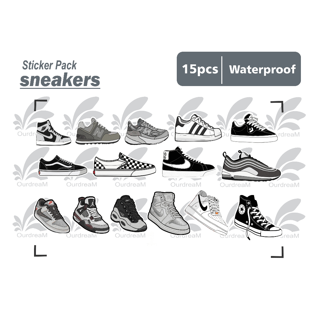 

stiker sneakers - isi 15 pcs sticker pack tumbler helm waterproof medium size