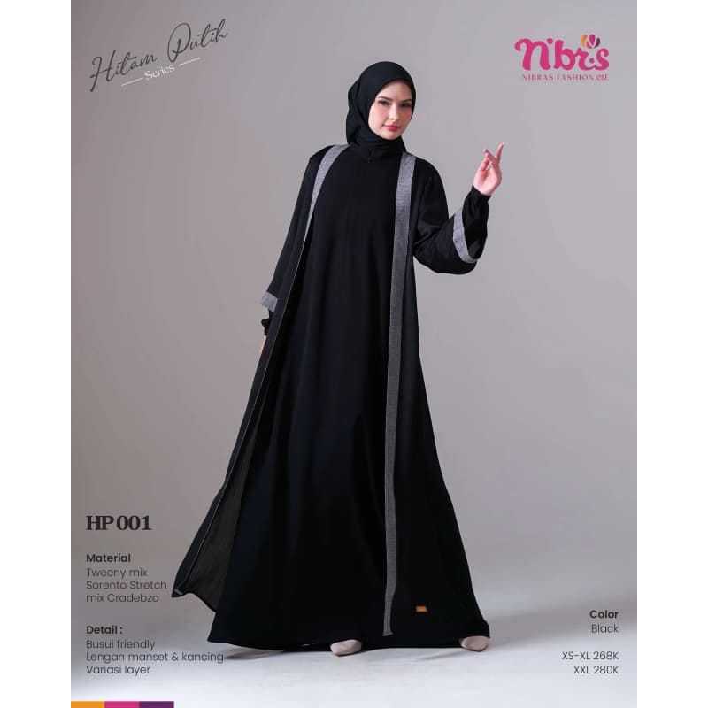 NIBRAS - HP 001 Gamis Nibras Hitam / Dress Muslimah Simple Elegan Bahan Adem Terbaru