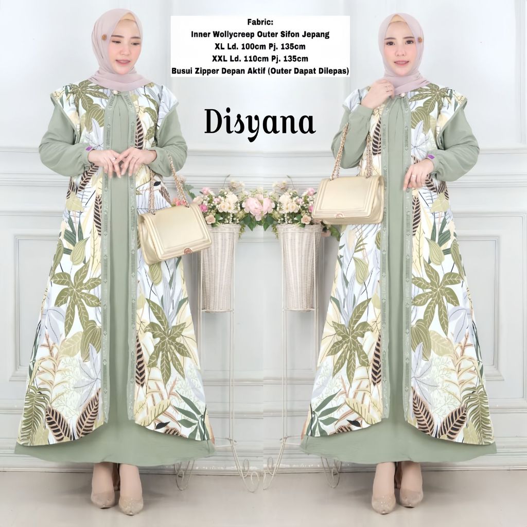 Disyana set Dress Outer + Inner Premium Pololinen mix Sifon Jepang Gamis Wanita Pesta Mewah Elegan O