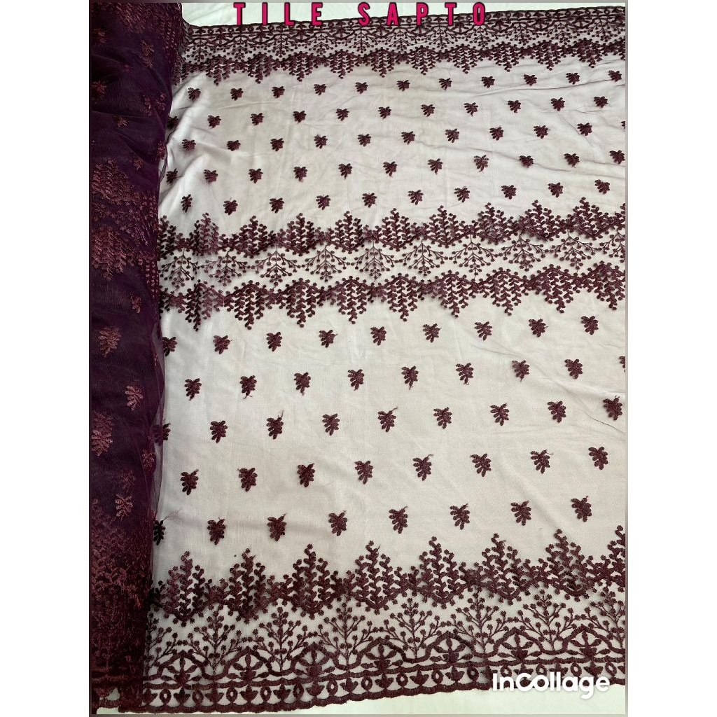 Kain Tile/Tulle Motif Sapto Bordir, tile kain brokat, tile sapto, tile mutiara, tile akar, tile polo