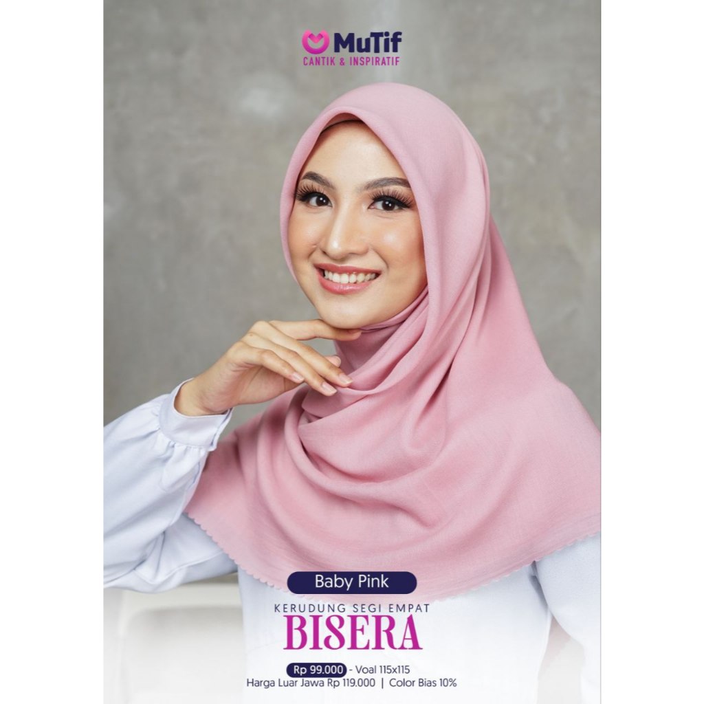 Hijab Segi Empat MUTIF BISERA Baby Pink, Black, Milo, Ash Grey, Dusty Blue, Navy, Olive, Lavender