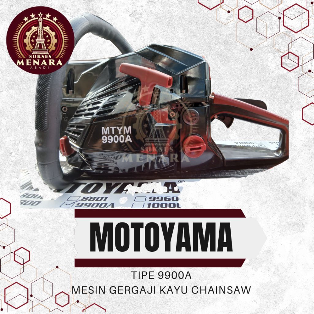 MOTOYAMA BLACK 9900A Chainsaw Mesin Gergaji 22 Inch 49.3cc
