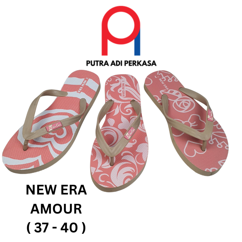 Sandal Jepit Wanita Motif Pink Anggun Bunga, Cinta, Pita – Nyaman Dipakai Harian New Era Amour