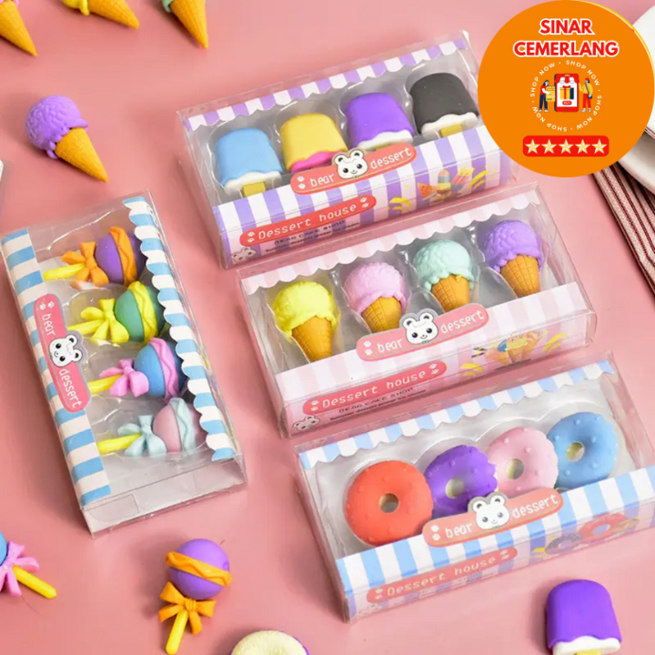 

SC Penghapus 4 Pcs / Set Lucu Bentuk Es Krim Lolipop Donat Popsiscle Pensil Karakter Sweet Eraser Anak Sekolah Karakter 4pcs