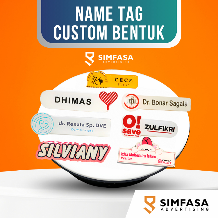 

Name Tag Akrilik Custom Bentuk | Cutting Laser | Printing | PNT