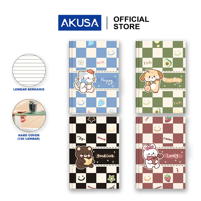 

AKUSA Hard Cover Book A5 Note Book Buku Catatan Journal Book Diary Kertas Tebal Tidak Tembus Scotch HCB003