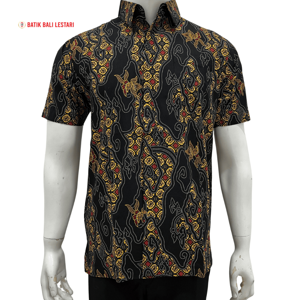 Batik Bali Lestari Kemeja Lengan Pendek Katun Hitam Couple (CKPO/CKPE)