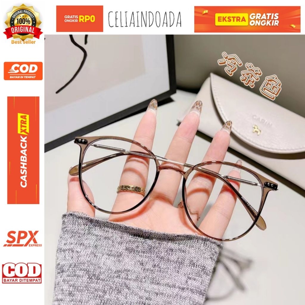 YR.Kacamata fashion kacamata minus wanita 0,5 Sd 2 gagang logam frame plastik