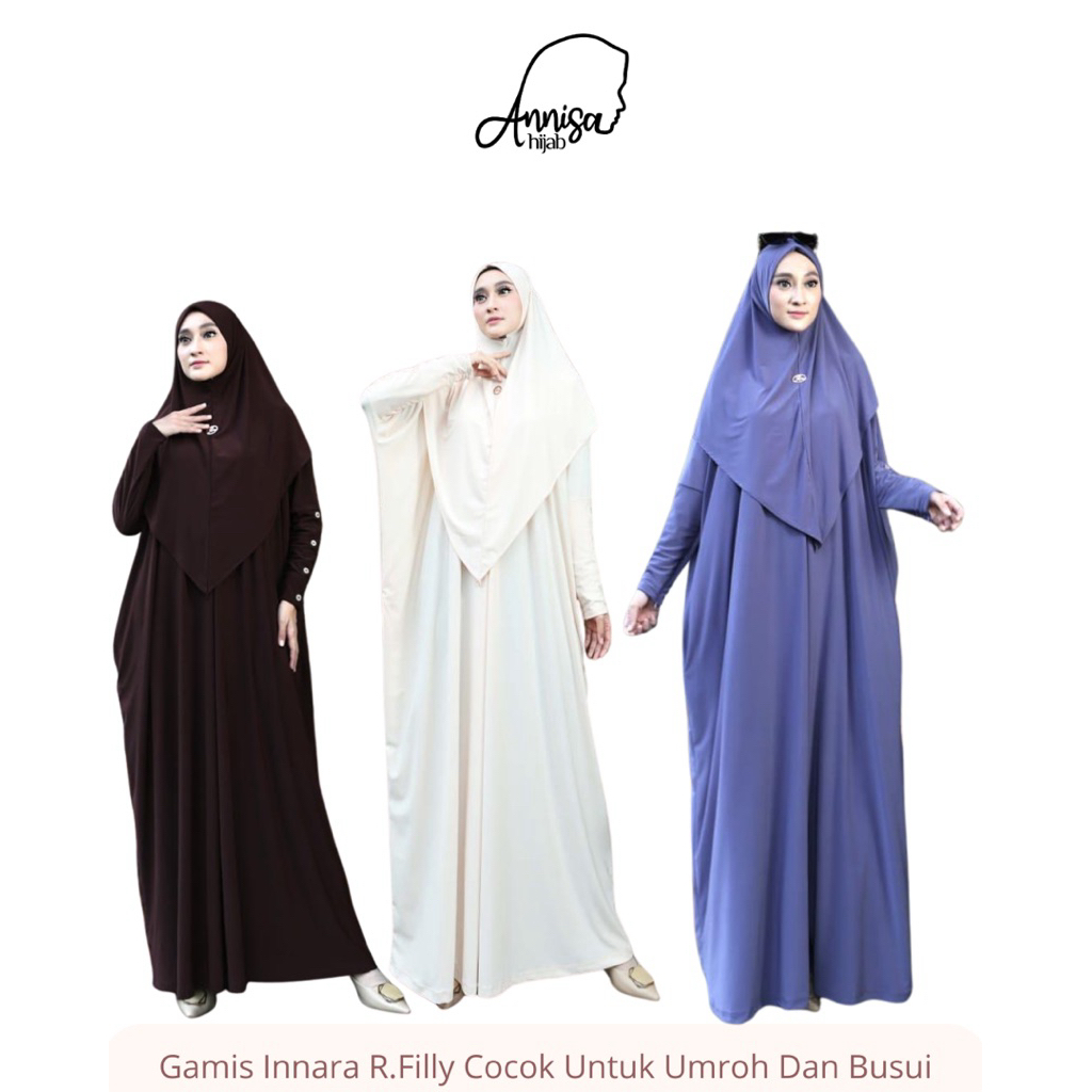 Gamis/ Abaya Set Hijab Innara R.Filly Simple Elegan, All Size. By.R.Filly