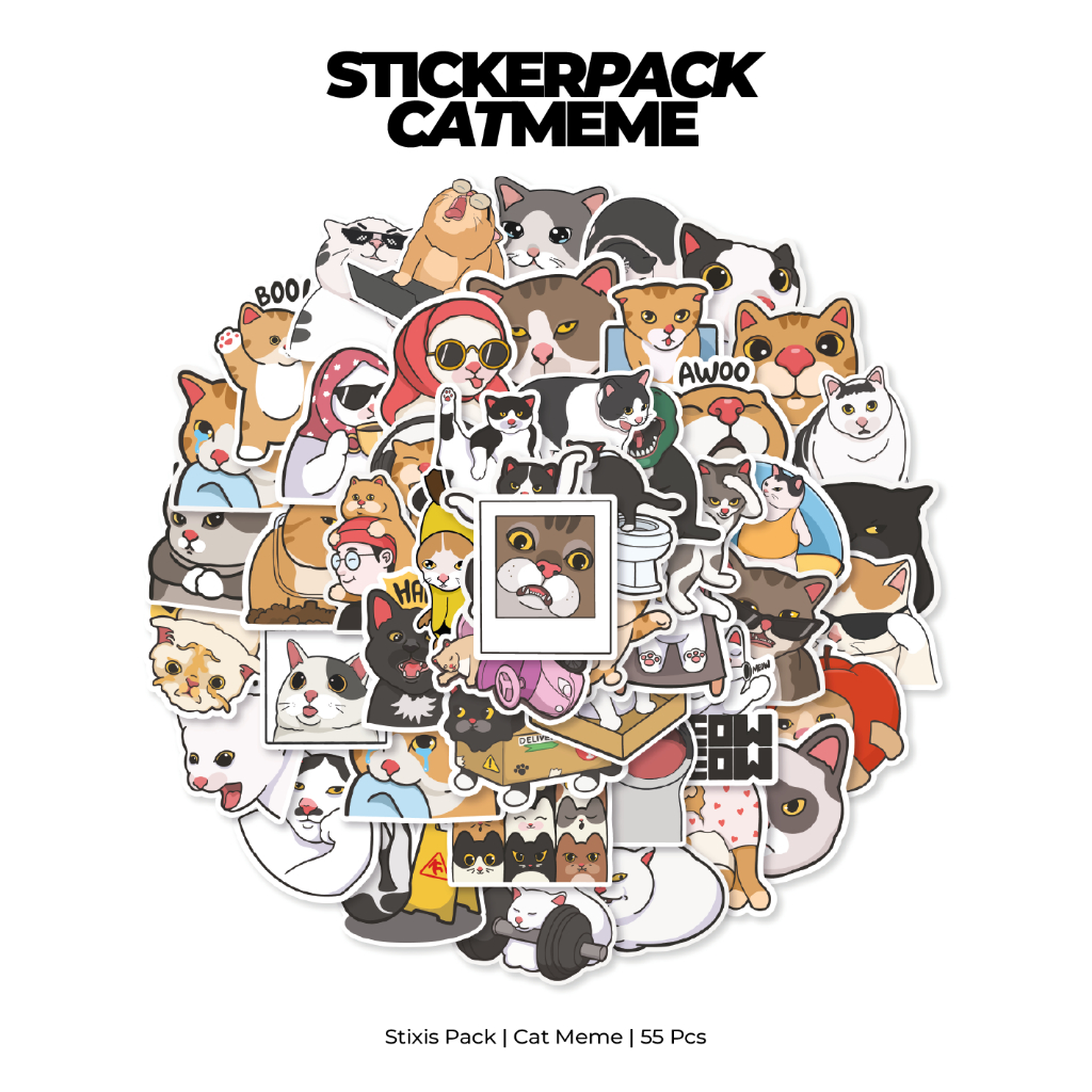 

[READY] STICKER PACK | MEME KUCING LUCU | 55 PCS | KISSCUT | WATERPROFF | STIXIS.MARKET