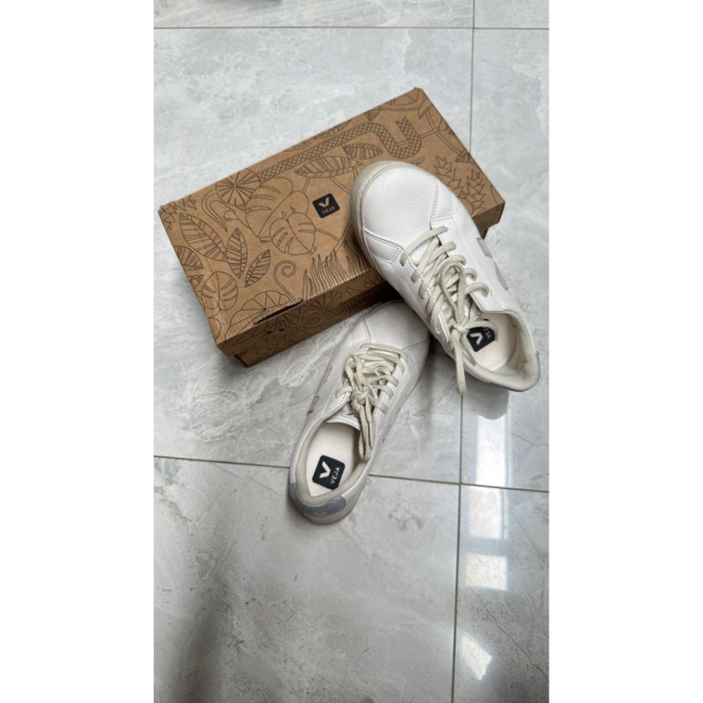 VEJA SMALL ESPLAR LACES CHROMEFREE LEATHER - EXTRA WHITE PARME STEEL ORI