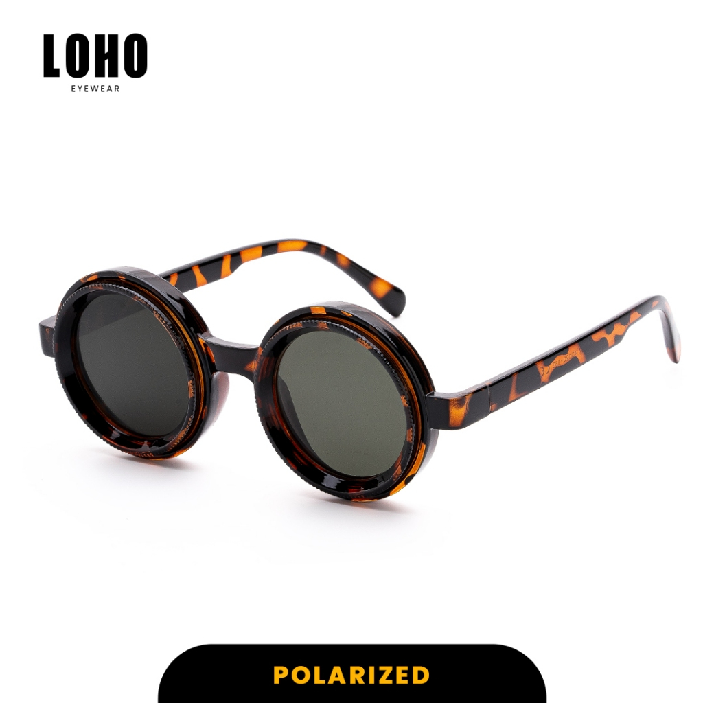 LOHO Kacamata Hitam Bulat Polarized Anti Uv  Protection 400 Sunglasses Bahan Polycarbonate Bisa Atur