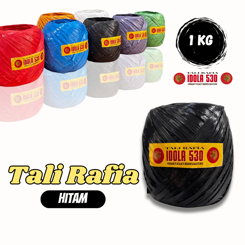 

Tali Rafia Plastik Hitam 1 Kg | Tali Rafia 1 Kg Gulungan Besar | Tali Rafia Hitam Pekat Warna Glossy Merk Idola 530