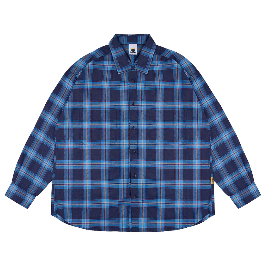 House of Smith BJM Kemeja Flanel Oversize Pria - Double Pocket Oversized Flannel Navy Blue - Flannel
