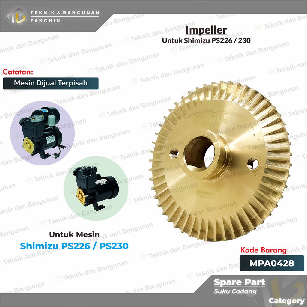 Impeler Impeller Pompa Air Kuningan untuk Mesin Shimizu PS226 / PS230 Bit Lazaro