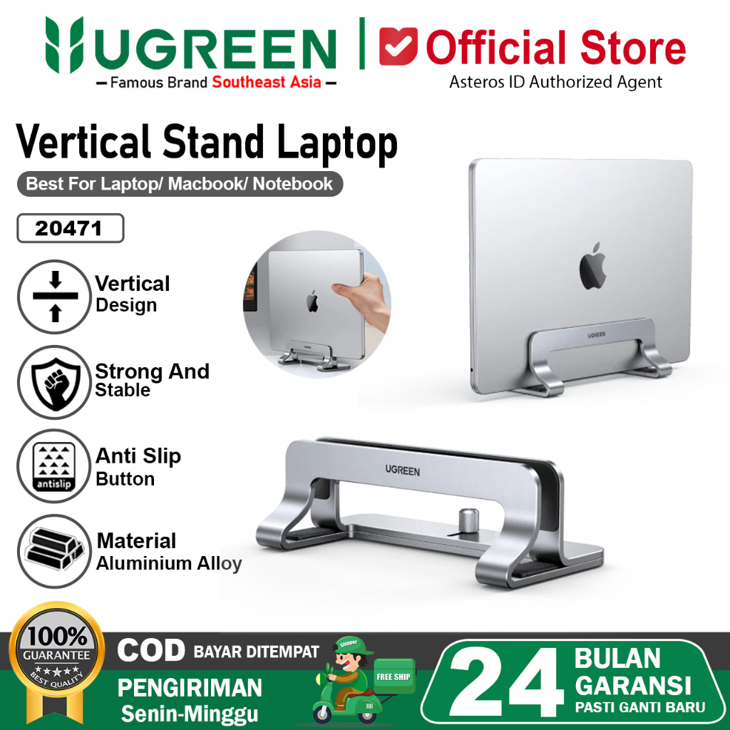 UGREEN Vertikal Stand Holder Aluminium Dudukan Untuk Laptop, Macbook, Notebook, Ipad Etc