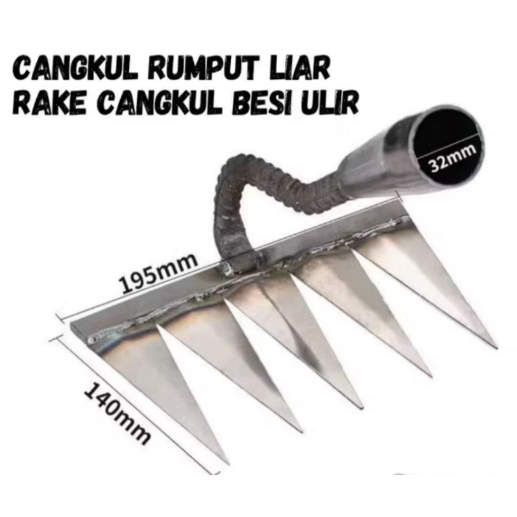 Rake Cangkul rumput besi ulir, Cangkul penggembur tanah, Cangkul bertani, Cangkul berkebun