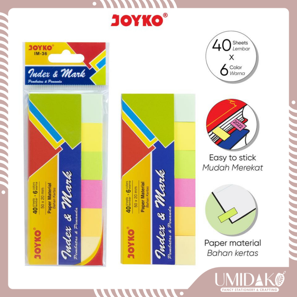 

[UMIDAKO] STICKY NOTE PEMBATAS | INDEX MARKER | PEMBATAS HALAMAN BAHAN KERTAS JOYKO WARNA WARNI 40 LEMBAR PER WARNA