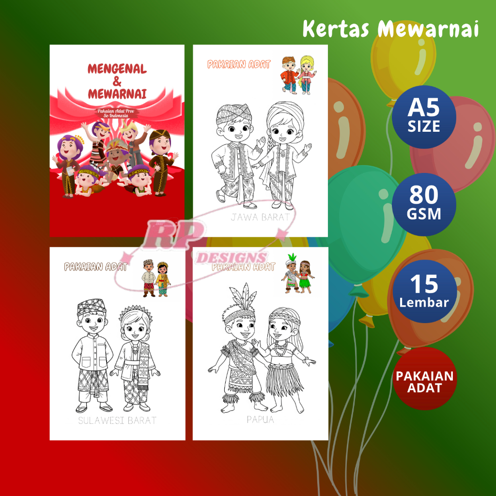 

15 Lembar Kertas Mewarnai Pakaian Adat Nusantara Bahan Hvs A5 Tebal 80 Gram