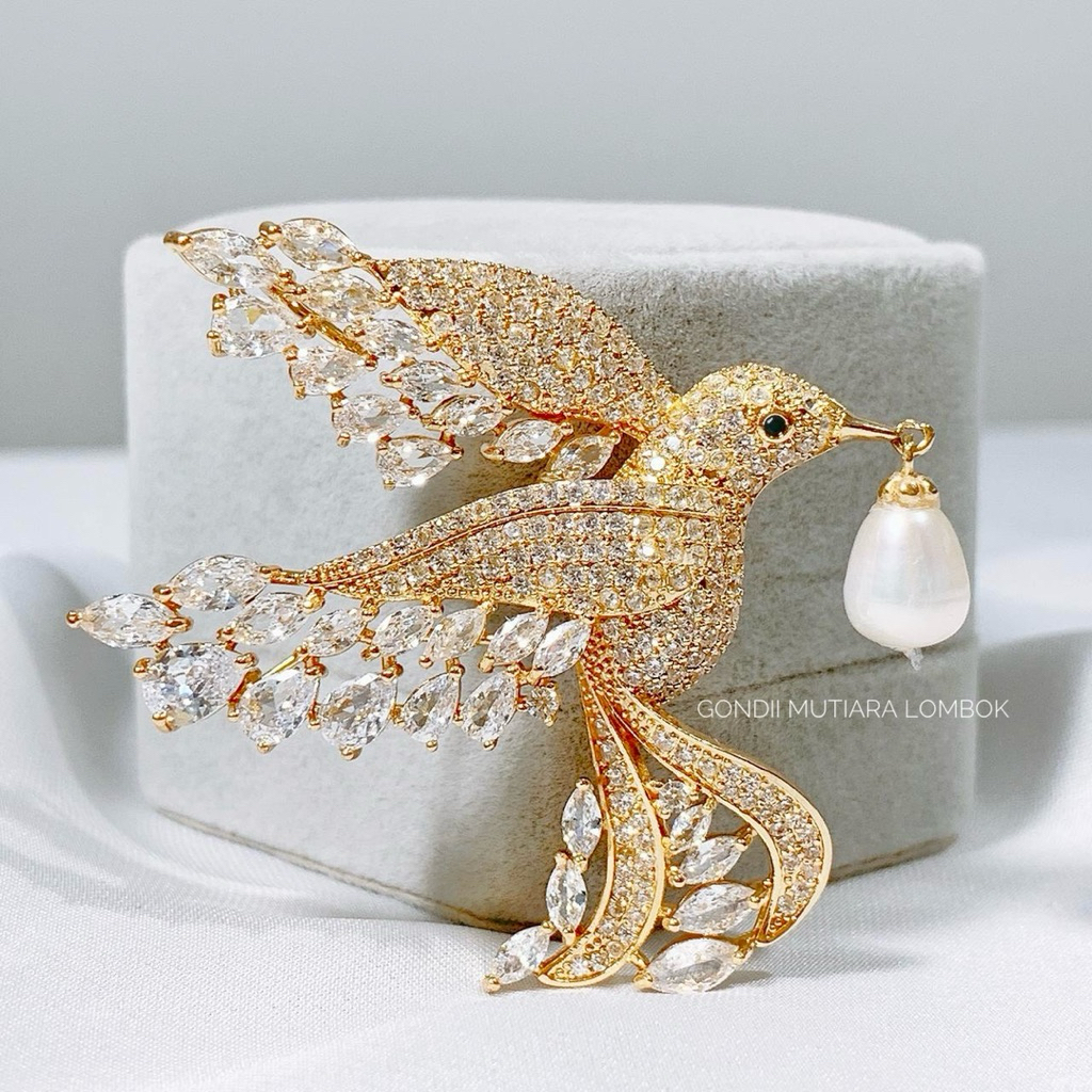 Bros Rhodium Lapisan Emas Anti Karat dengan Mutiara Air Tawar Putih Asli – Elegan & Tahan Lama