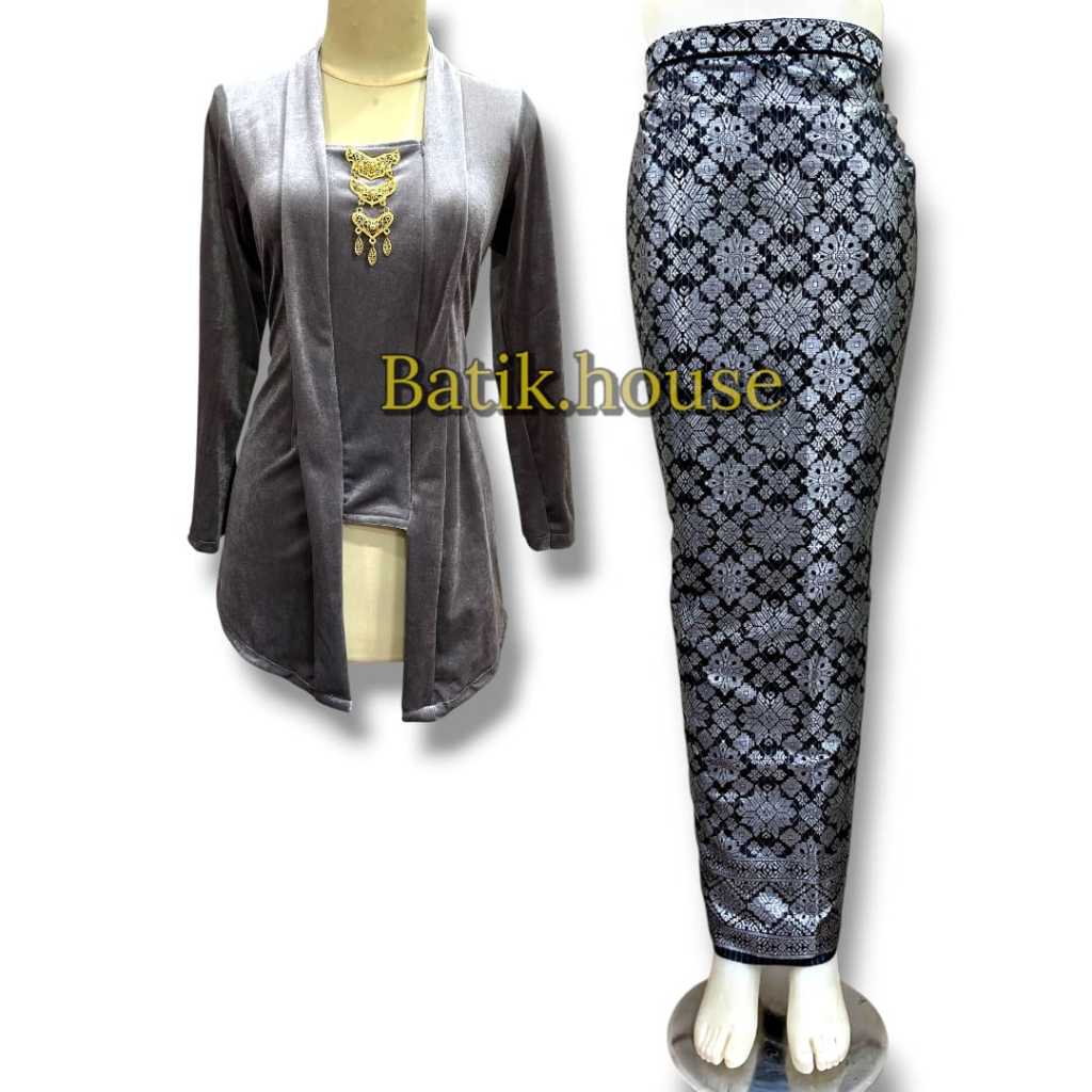 Setelan Kondangan Mewah - Beludru Atasan & Rok Lilit Songket Elegan