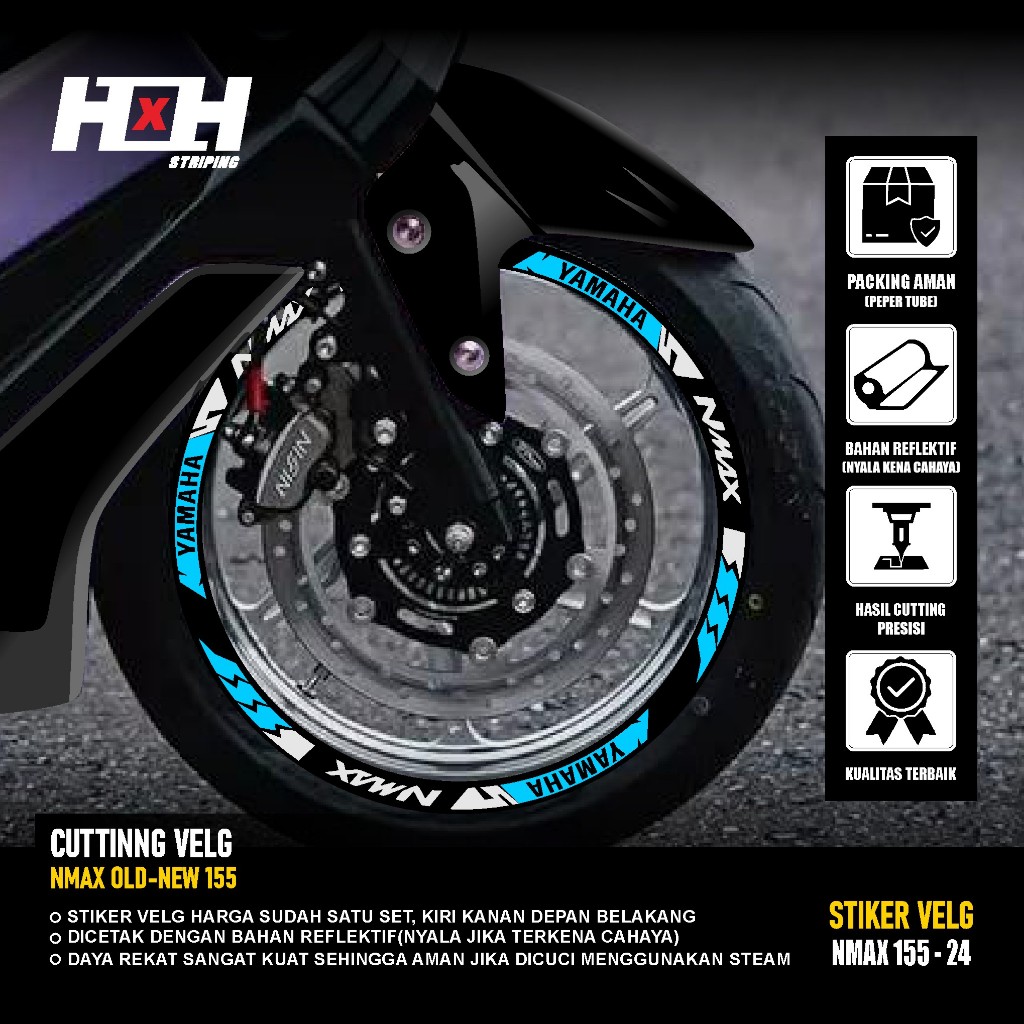 (COD) Cutting Sticker Velg yamaha Nmax 155 turbo connected Stiker Lis Variasi Ban velk nyala 24