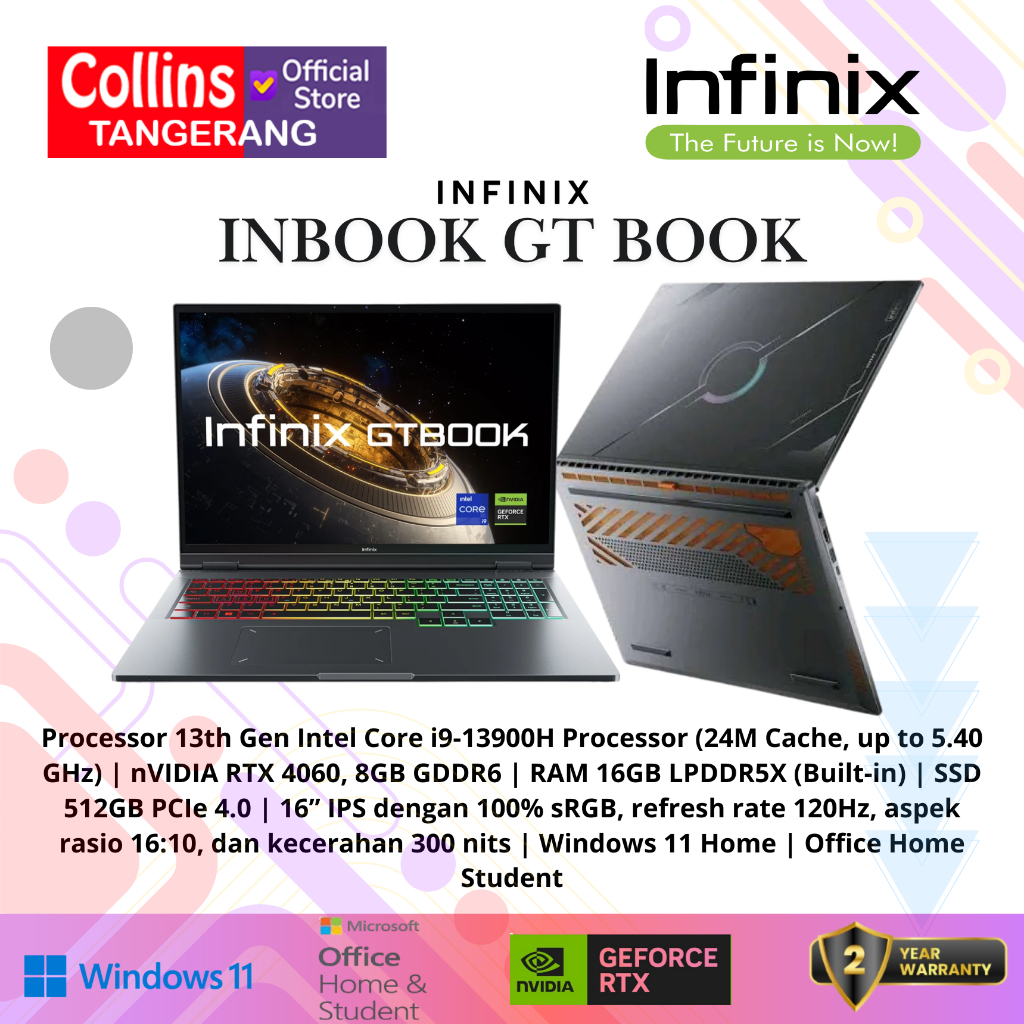 Infinix GTBOOK Intel Core i9 13900H RTX4060 8GB RAM 16GB SSD 512GB W11+OHS 16.0FHD 120HZ 100SRGB RGB