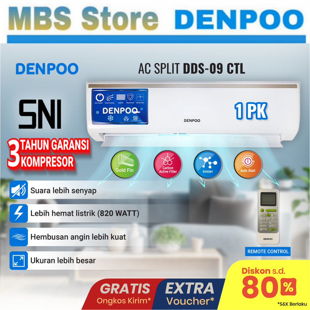 AC DENPOO 1 PK + PASANG INSTALASI DDS 09 CTL