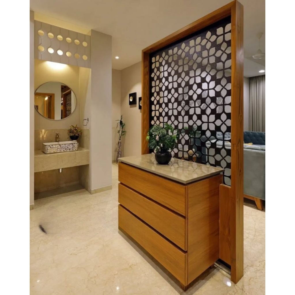 bufet partisi jati minimalis, bufet penyekat ruangan kayu jati